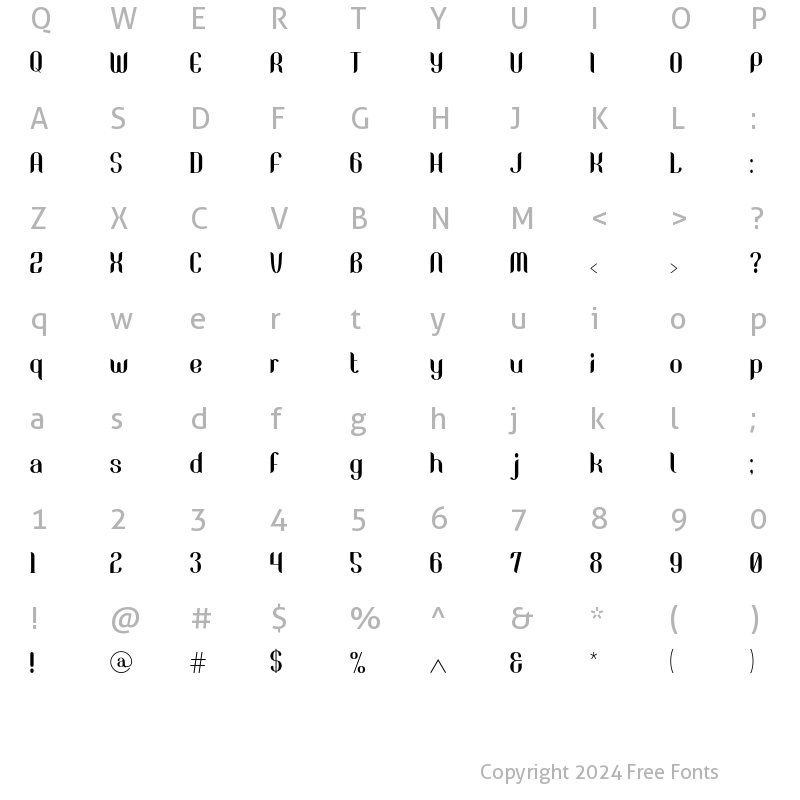 Character Map of Great Belly Regular