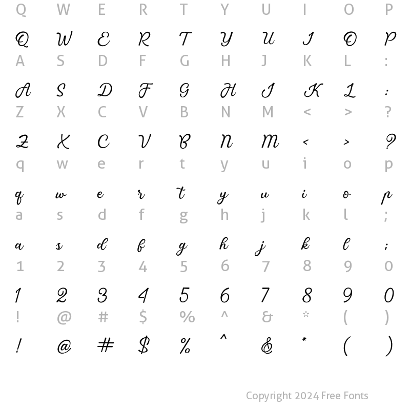 Character Map of Great Feeling Script Regular