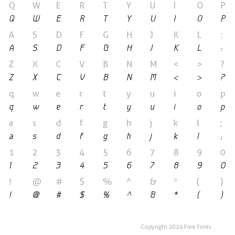 Character Map of Great Valley Italic