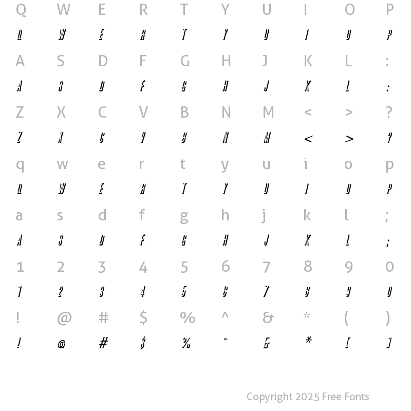 Character Map of GreatRelief Italic