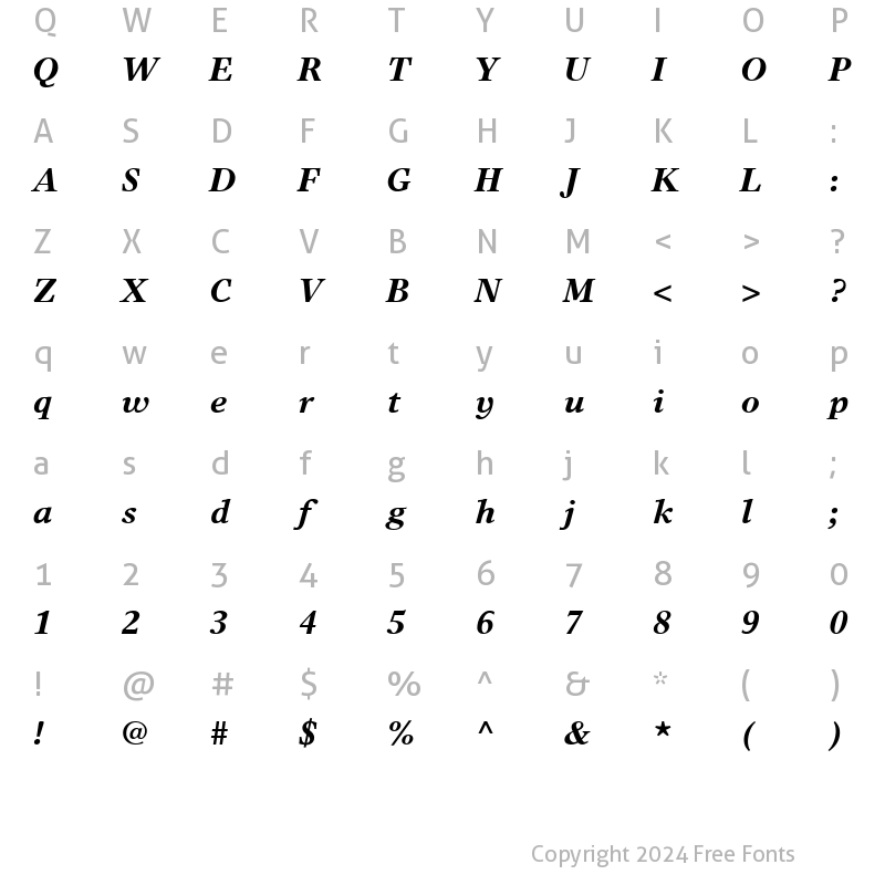 Character Map of Greco Europa SSi Bold Italic