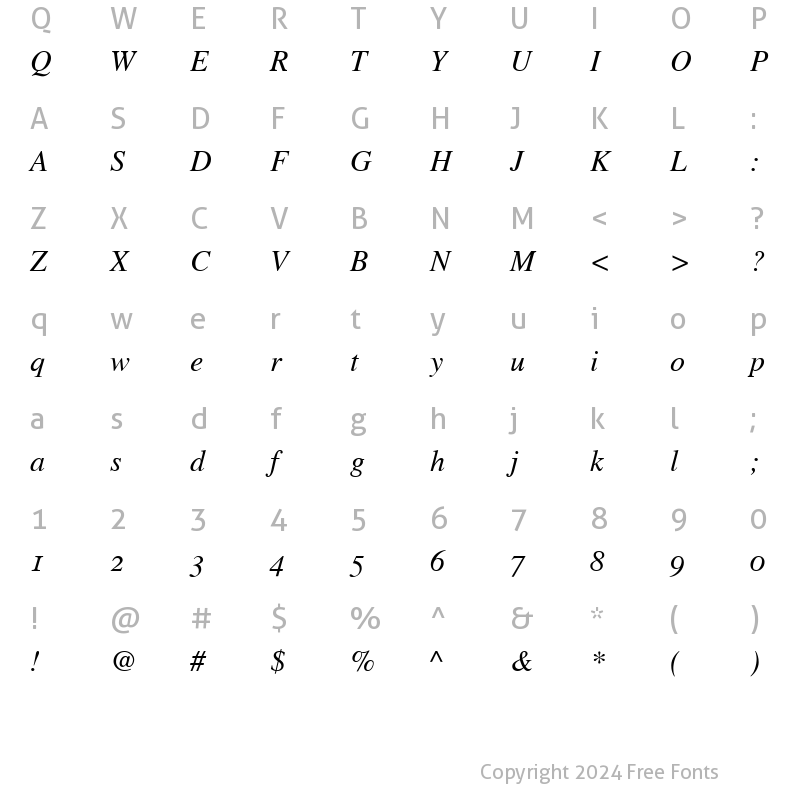 Character Map of Greco OldStyle SSi Italic Old Style Figures