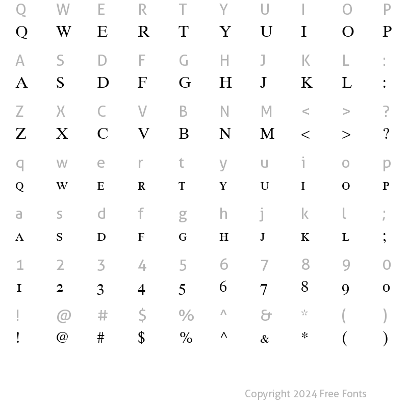 Character Map of Greco Ten OldStyle SSi Old Style Figures