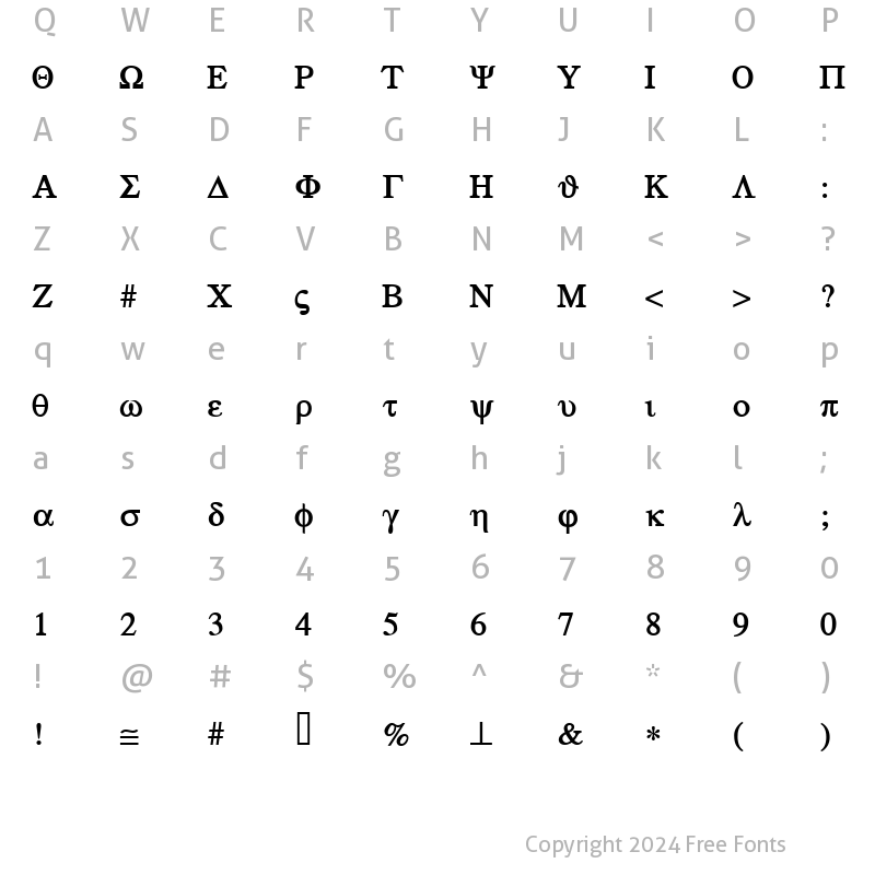 Character Map of Greek Bold