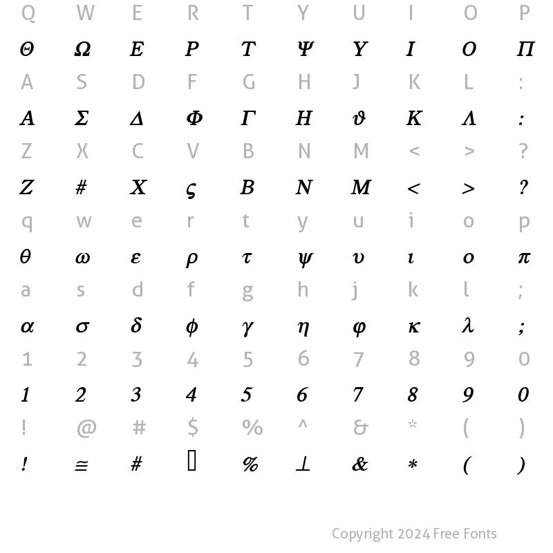 Character Map of Greek BoldItalic