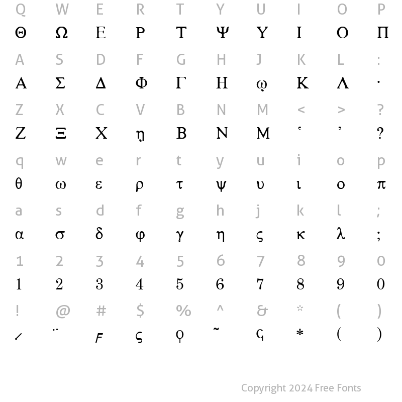 Character Map of Greek-WSI Regular