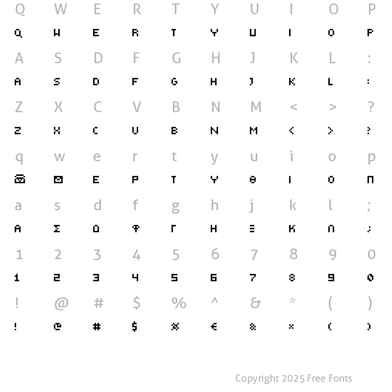 Character Map of GreekBearTinyE Regular