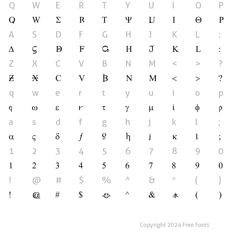 Character Map of Greekie Regular