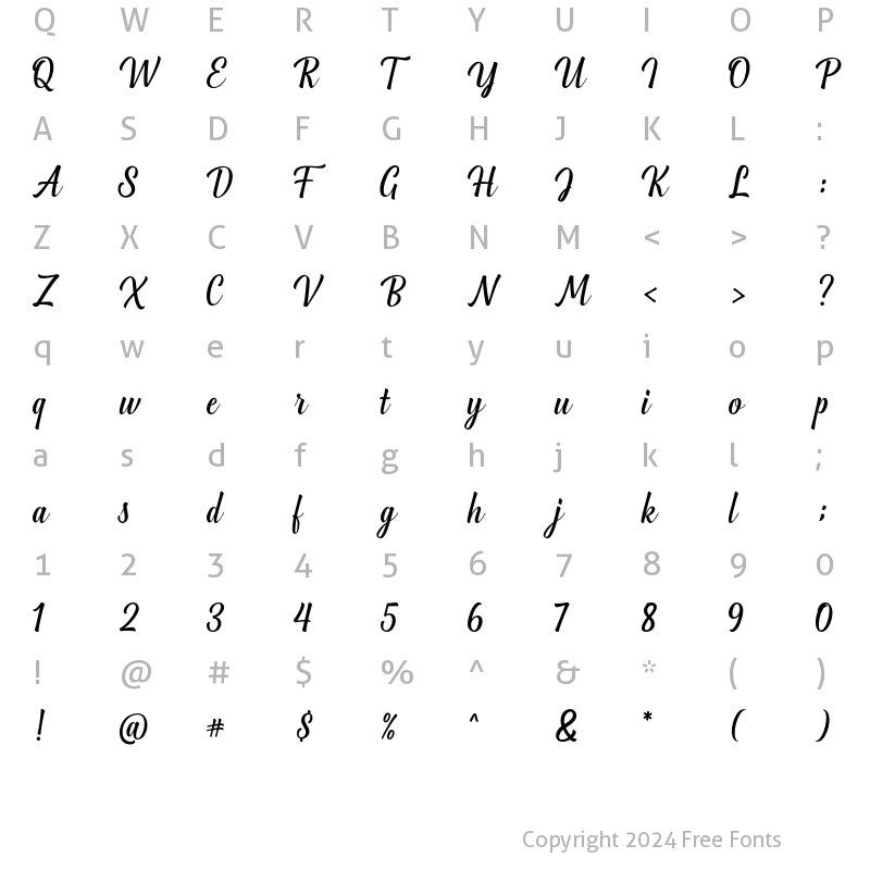 Character Map of Greenlight Script Regular