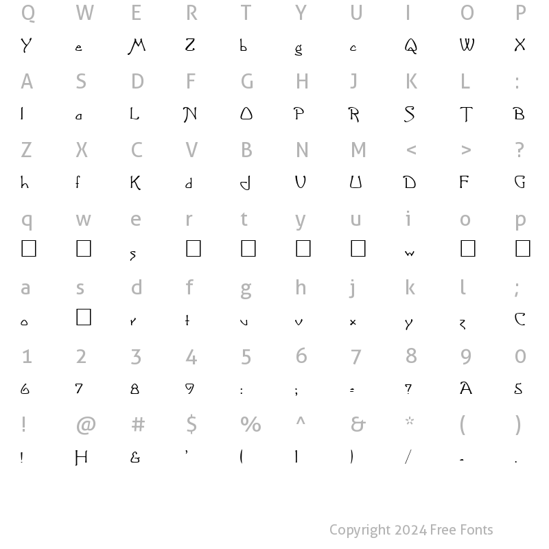 Character Map of Greeting Regular