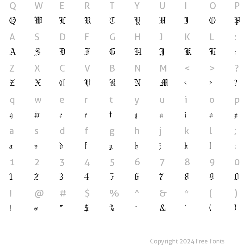 Character Map of Gregorian DB Regular