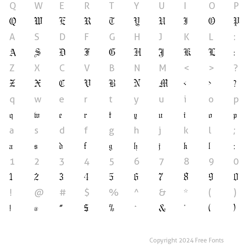 Character Map of GregorianFLF Regular