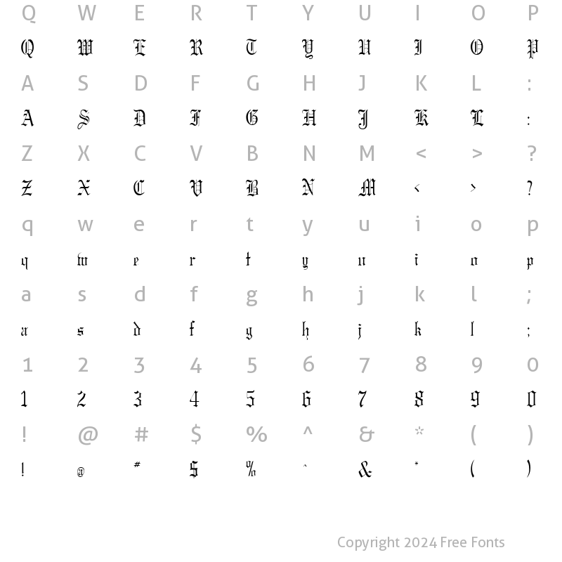 Character Map of Gregory Condensed Normal