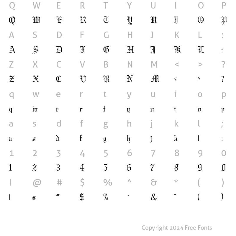 Character Map of Gregory Wide Normal