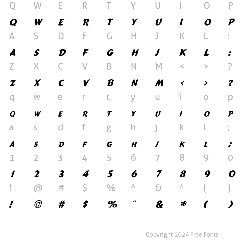 Character Map of GremlinCaps Bold Italic