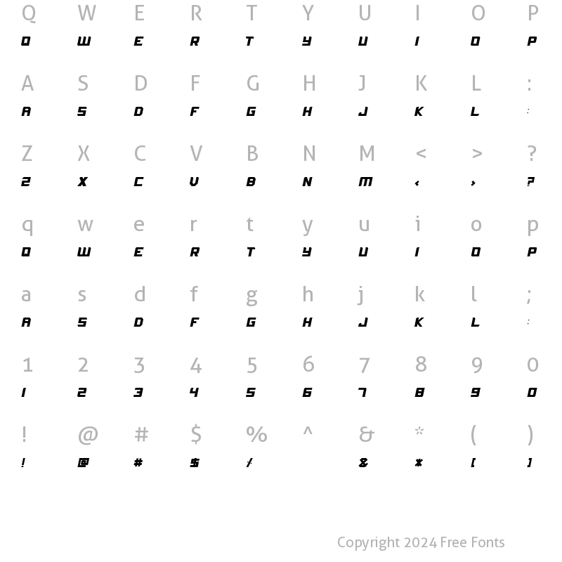 Character Map of Grensit Italic