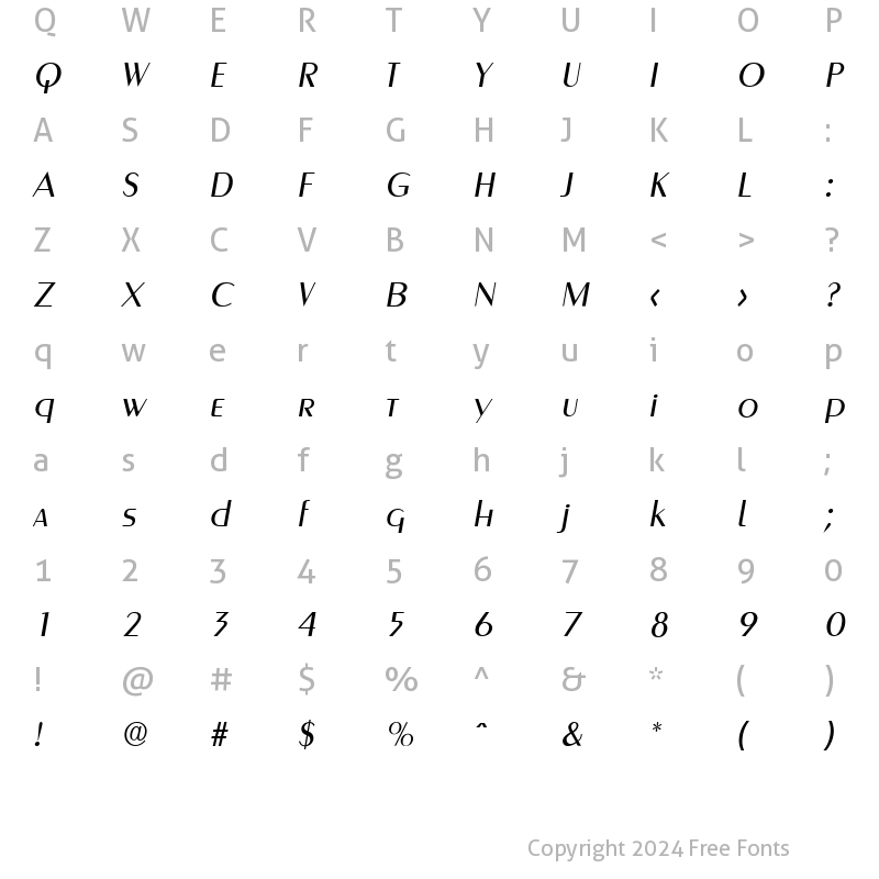 Character Map of Greyhound Italic