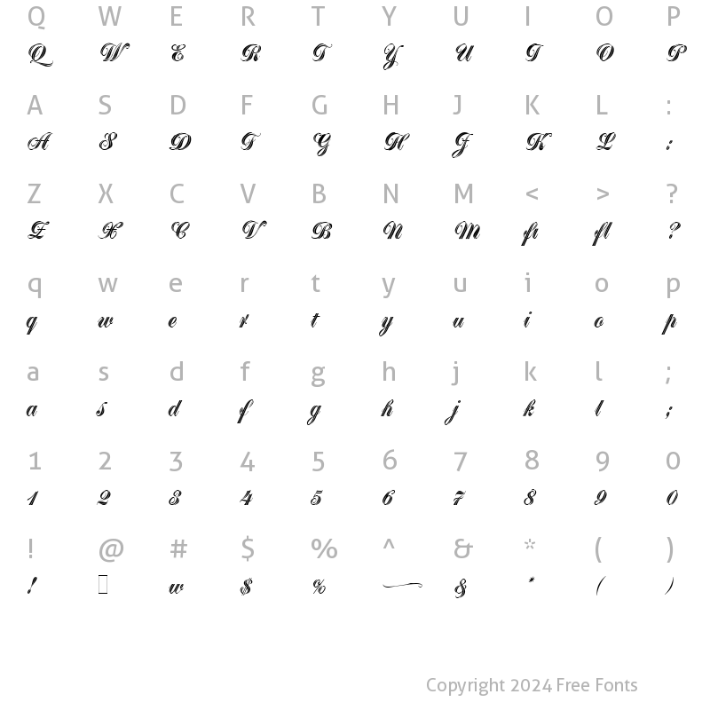 Character Map of Greyton Script LET Plain