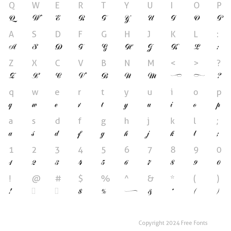 Character Map of Greyton Script Plain Regular