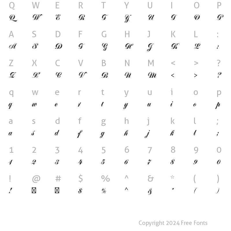 Character Map of Greyton Script Std Regular