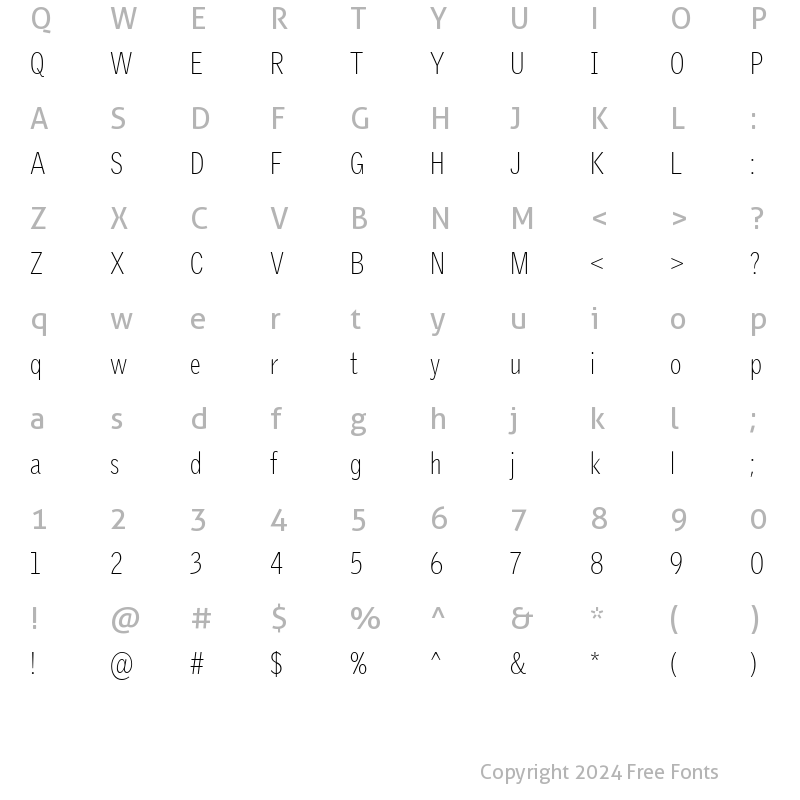 Character Map of GriffithGothic Cond Thin Regular