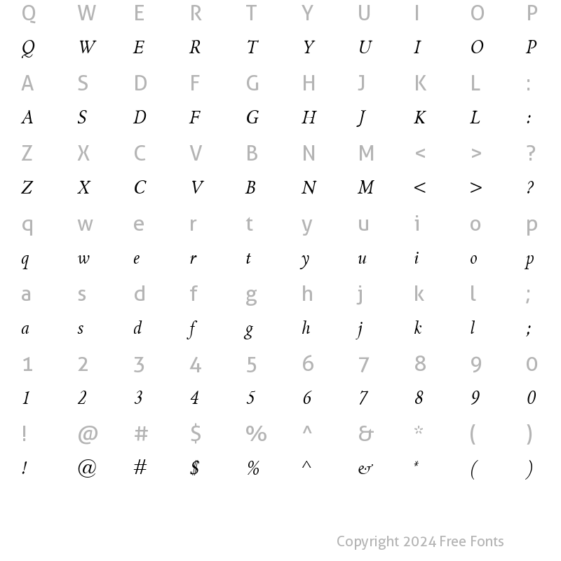 Character Map of GriffoClassico Italic