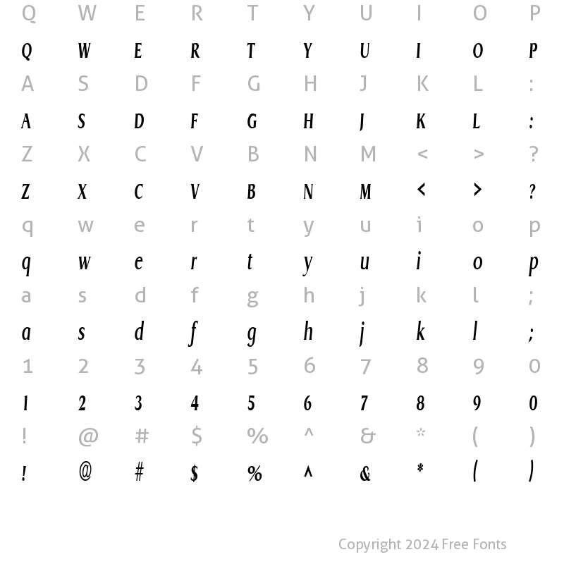 Character Map of GriffonCondensed Bold Italic