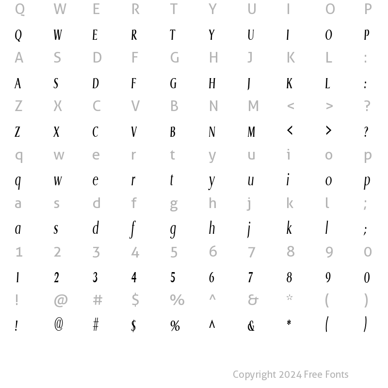 Character Map of GriffonCondensed Italic