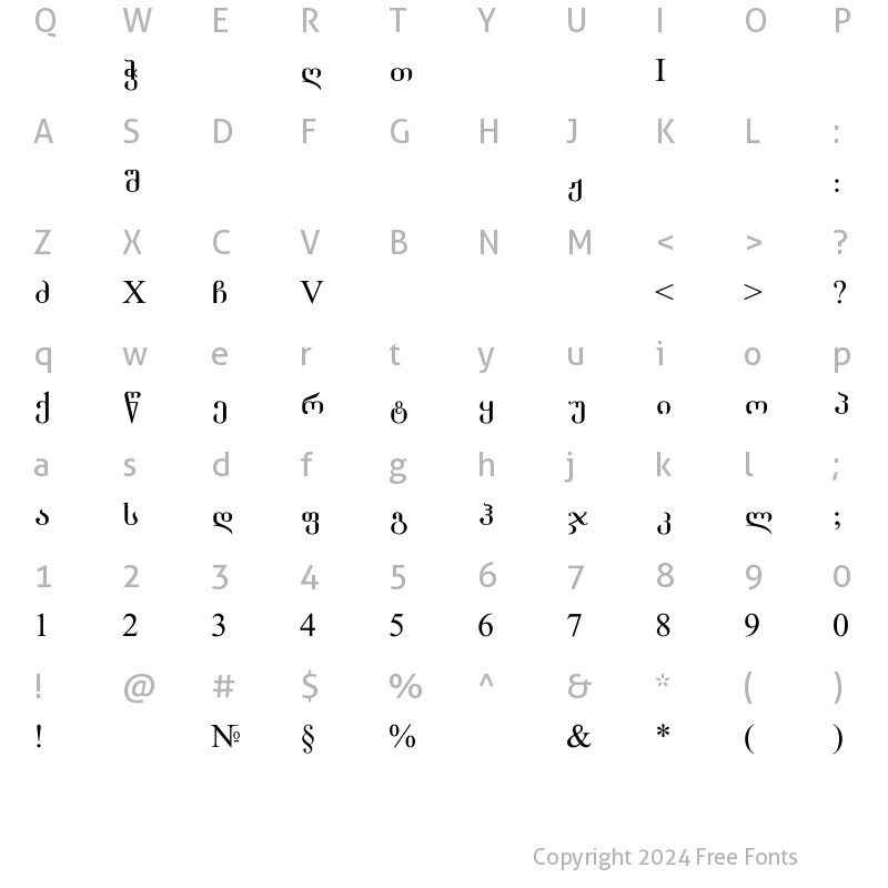 Character Map of Grigolia Regular