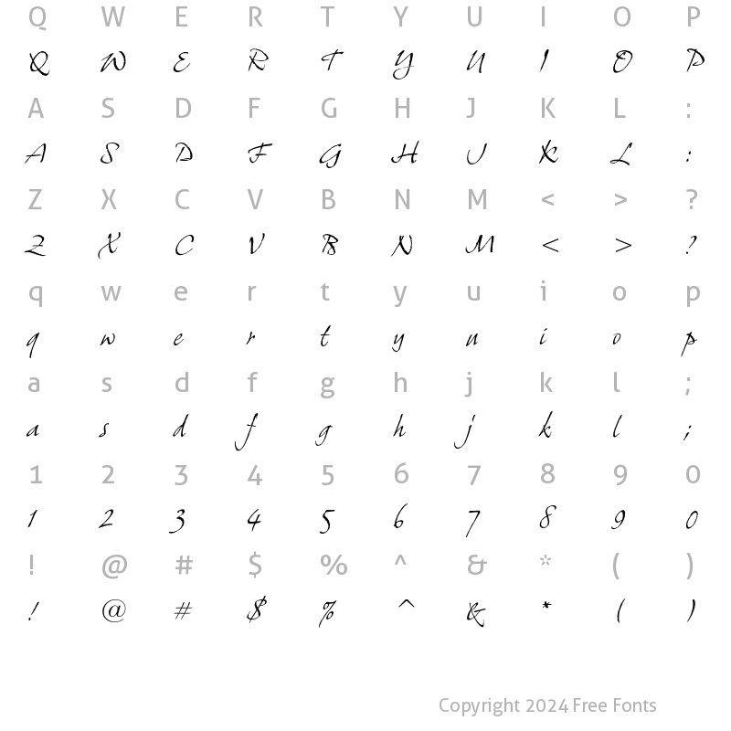 Character Map of Grimshaw Hand ITC Std Regular