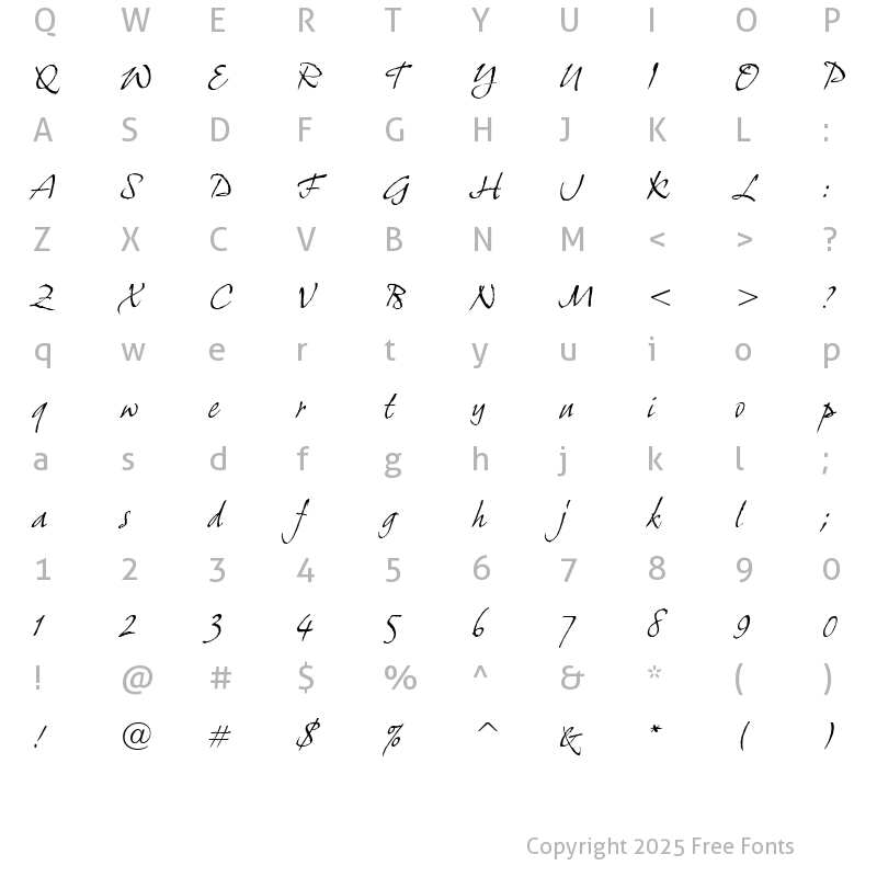 Character Map of Grimshaw Hand ITC TT Regular