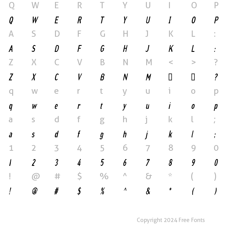 Character Map of GrinderCondensed Italic