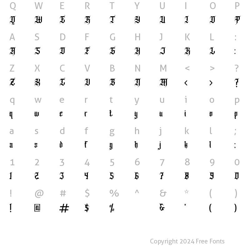 Character Map of Grindmore Regular