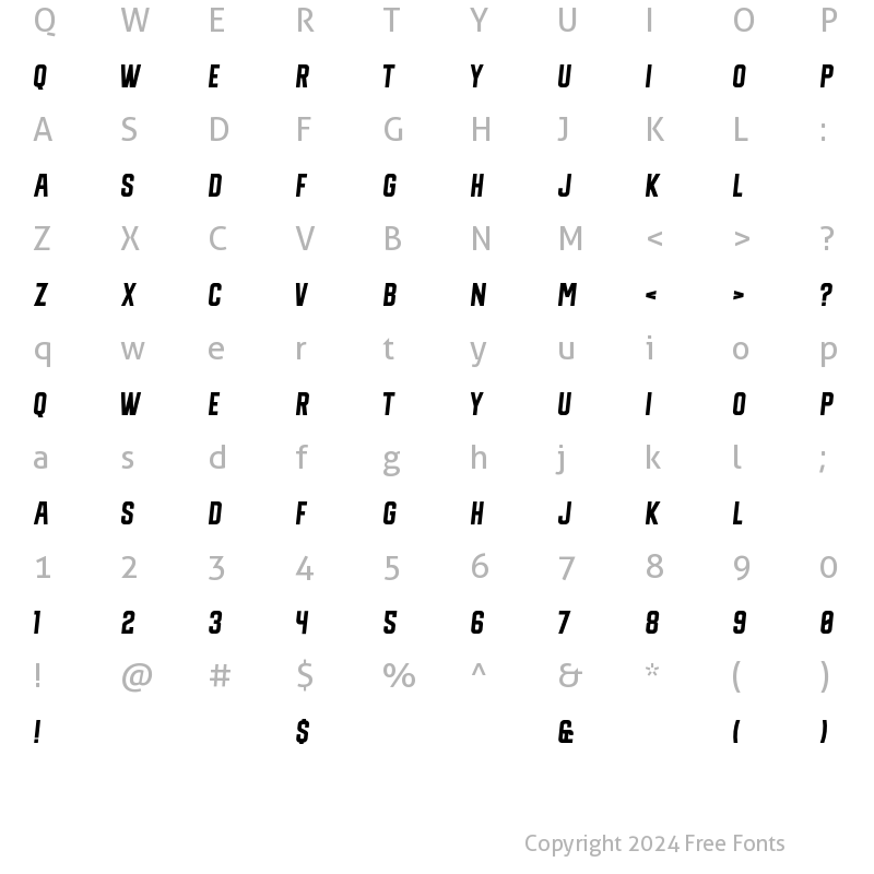 Character Map of Grip2X Oblique