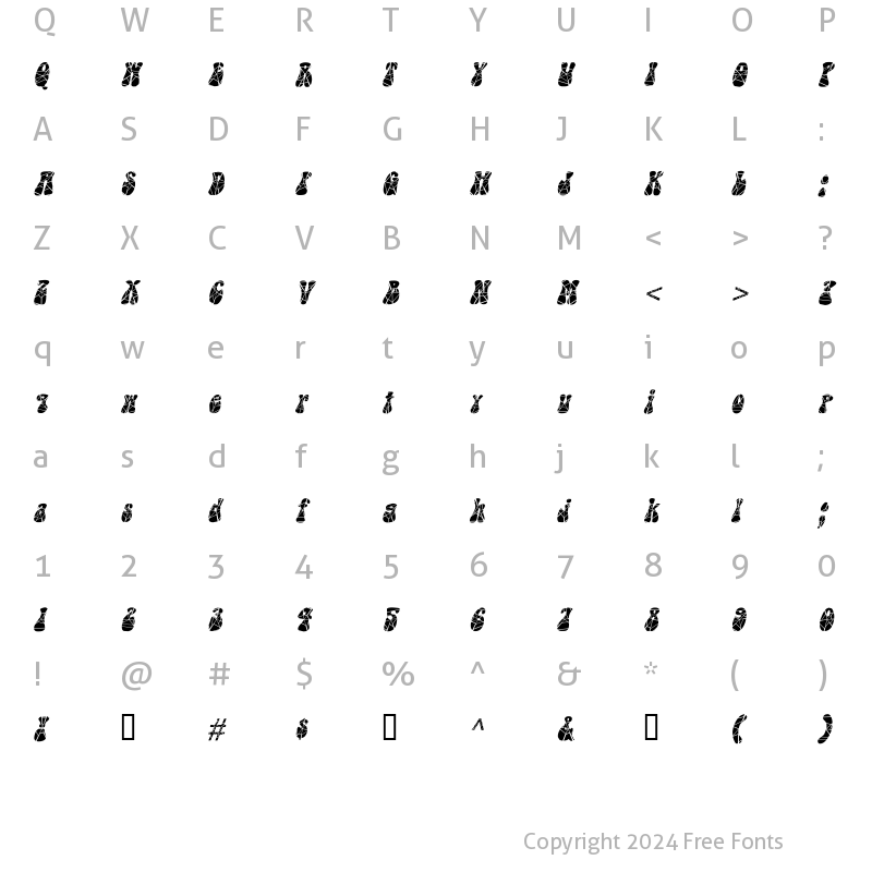 Character Map of Groovey-Cracked Italic