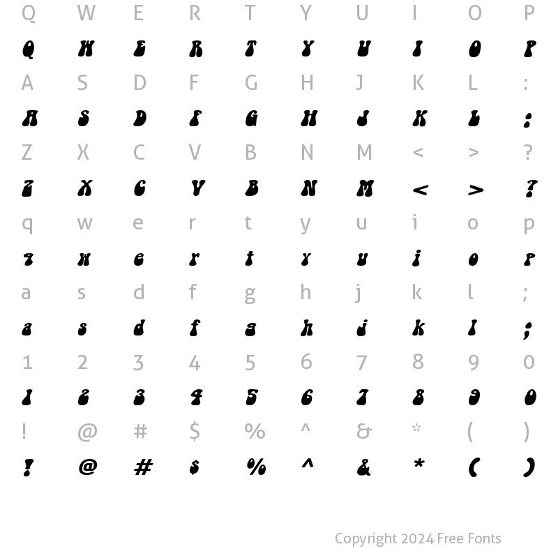 Character Map of Groovy-Extended Italic