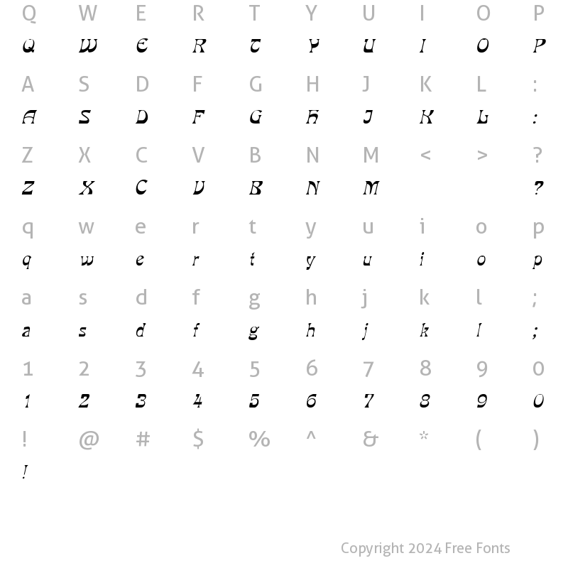 Character Map of Grouse Italic