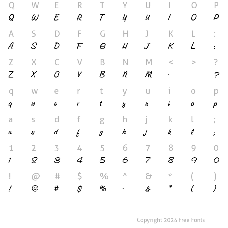 Character Map of GroveScriptMedium Roman