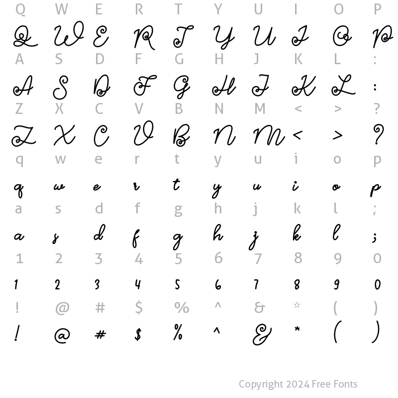 Character Map of Growing Script Bold