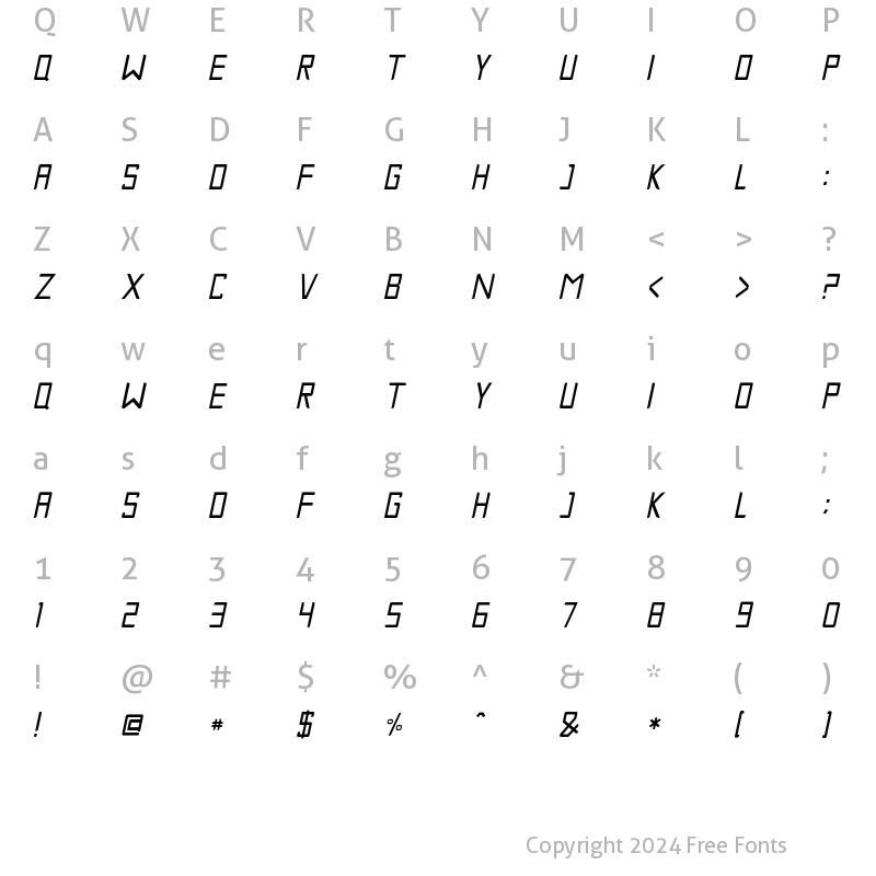 Character Map of Gruda Thin Italic