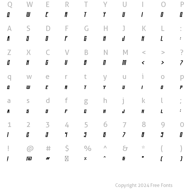 Character Map of GRVS Bombinate Italic