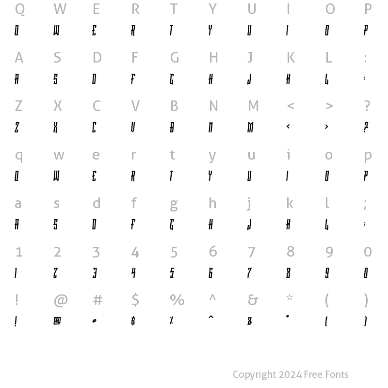 Character Map of GRVS Indignation Italic Rough