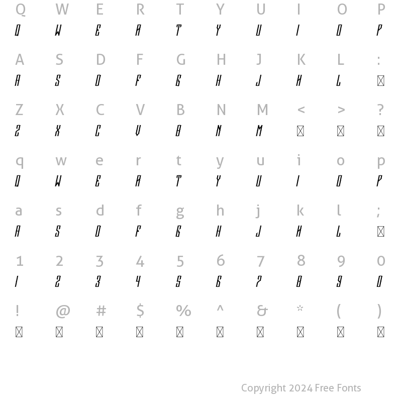 Character Map of GRVS Insurrection Italic