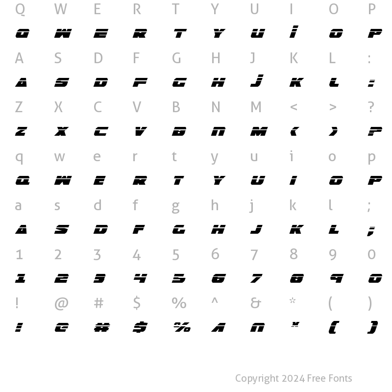 Character Map of Guardian Laser Italic Italic