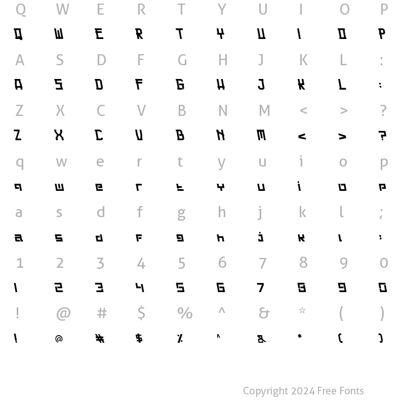 Character Map of Guardian Warrior Back Italic