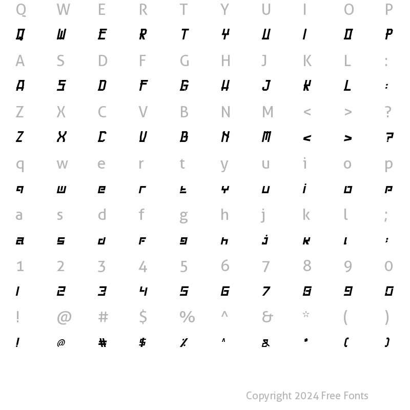 Character Map of Guardian Warrior Italic