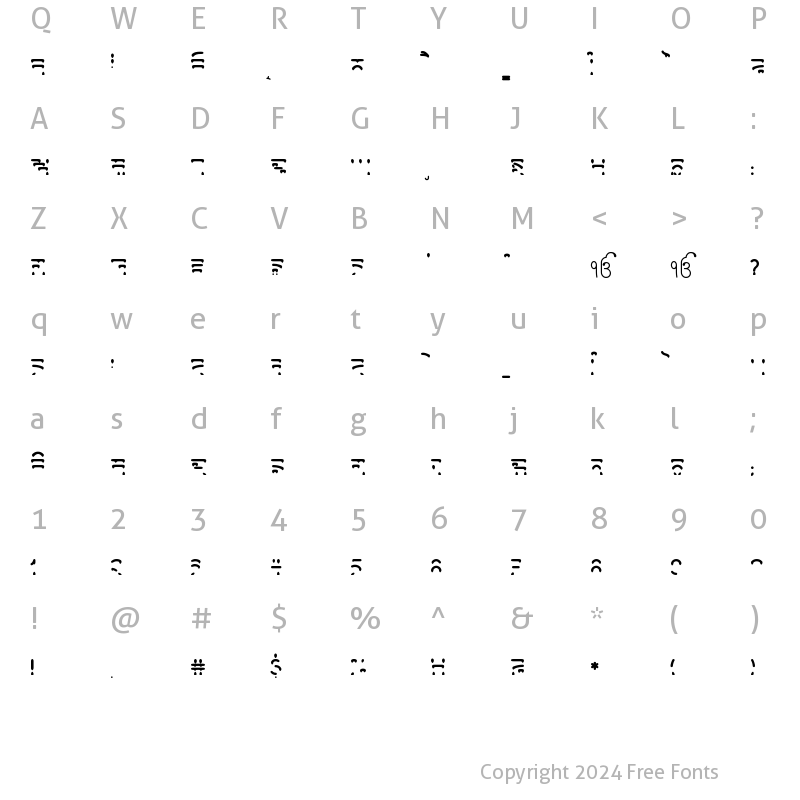 Character Map of Gubara 0 No String thin