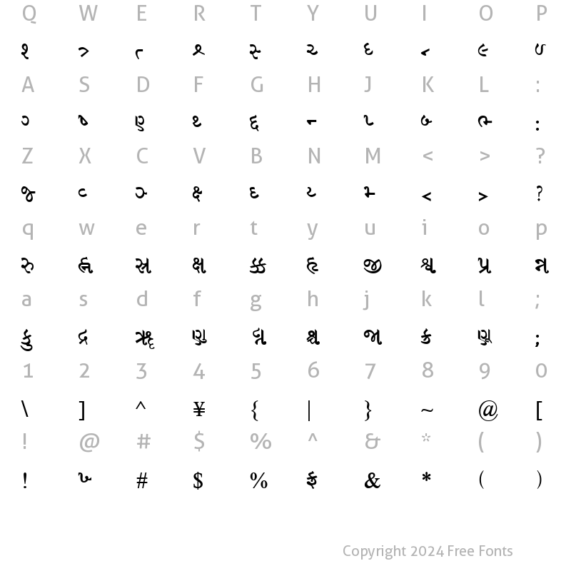 Character Map of GujaratiRajkotSSK Bold