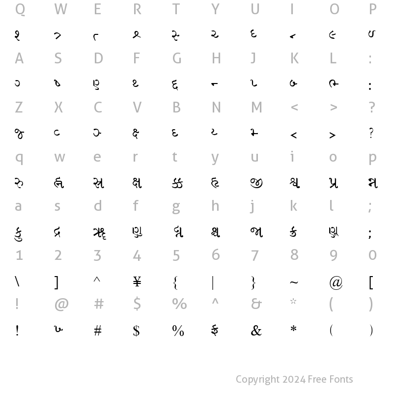 Character Map of GujaratiRajkotSSK Regular