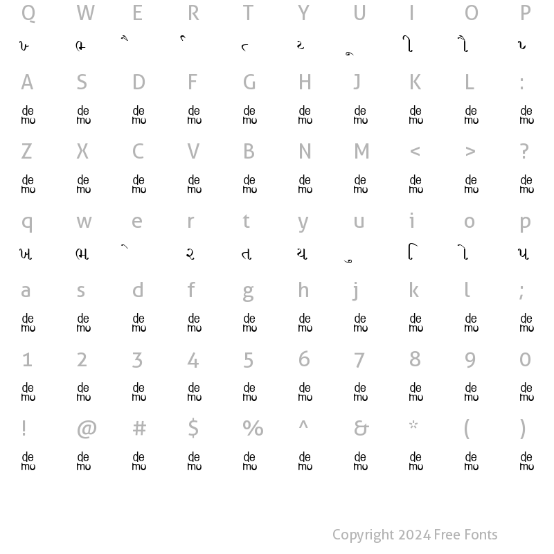 Character Map of Gujrati Saral-DEMO Normal